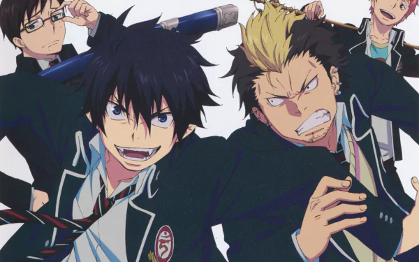Anime-style characters from Blue Exorcist pose energetically, captured in vibrant detail for a 4K Ultra HD PC desktop wallpaper and background.