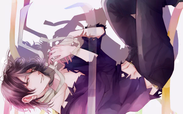 HD anime desktop wallpaper featuring a character from Kiznaiver, depicted with dark hair and a contemplative pose against a light, abstract background.