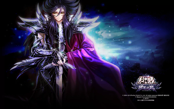 HD wallpaper featuring Hades from Saint Seiya anime, depicted in detailed armor against a cosmic background, creating a striking and vibrant scene.