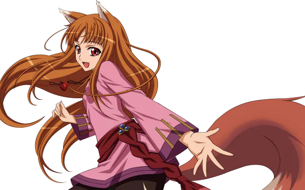 Holo from Spice & Wolf in anime style, captured in vibrant detail for an 8K Ultra HD PC desktop wallpaper and background.