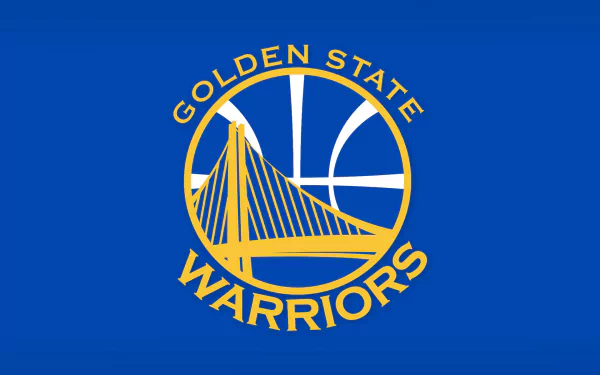 Golden State Warriors logo on a blue background, HD desktop wallpaper.