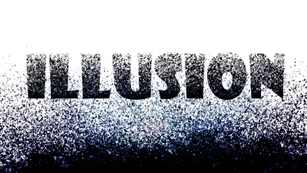 Black and white HD desktop wallpaper featuring the word ILLUSION with a pixelated, dissolving effect creating a visual illusion.