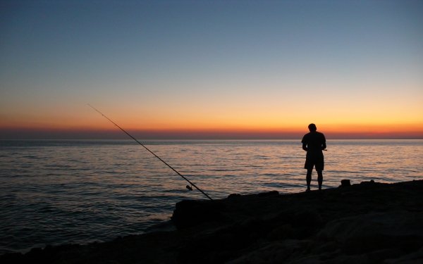Photography Fisherman Fishing Sunset Silhouette Horizon Ocean Fishing Rod HD Wallpaper | Background Image