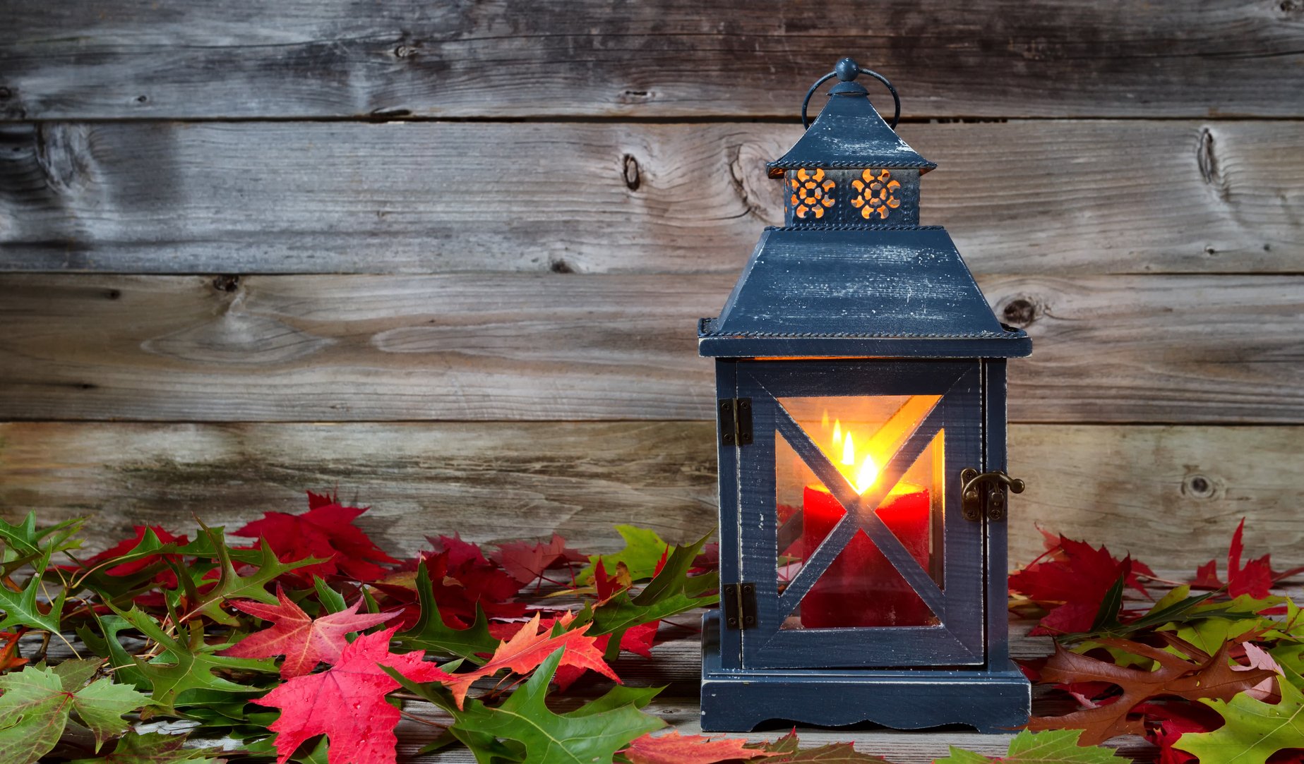 Download Candle Lantern Fall Leaf Photography Still Life Wallpaper