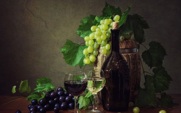 Photography Still Life Grapes Wine Cask Leaf Glass HD Wallpaper | Background Image