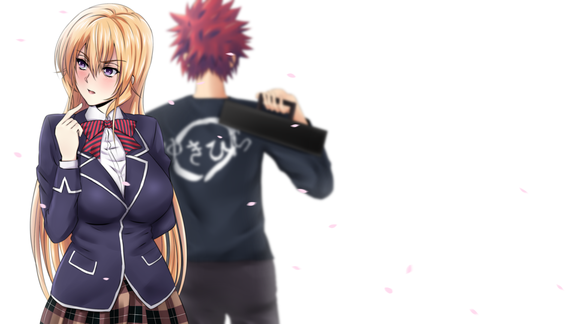 Sōma Yukihira and Erina Nakiri from the anime Food Wars: Shokugeki no Soma featured in a 4K Ultra HD desktop wallpaper.