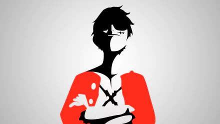 Minimalist HD PC desktop wallpaper featuring Monkey D. Luffy from the anime One Piece in bold black and red silhouette style.
