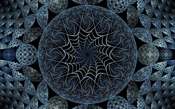 HD desktop wallpaper featuring a trippy, psychedelic abstract design in blue, highlighted by intricate fractal patterns creating a mesmerizing visual effect.