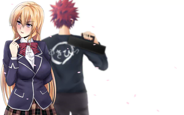 Sōma Yukihira and Erina Nakiri from the anime Food Wars: Shokugeki no Soma featured in a 4K Ultra HD desktop wallpaper.