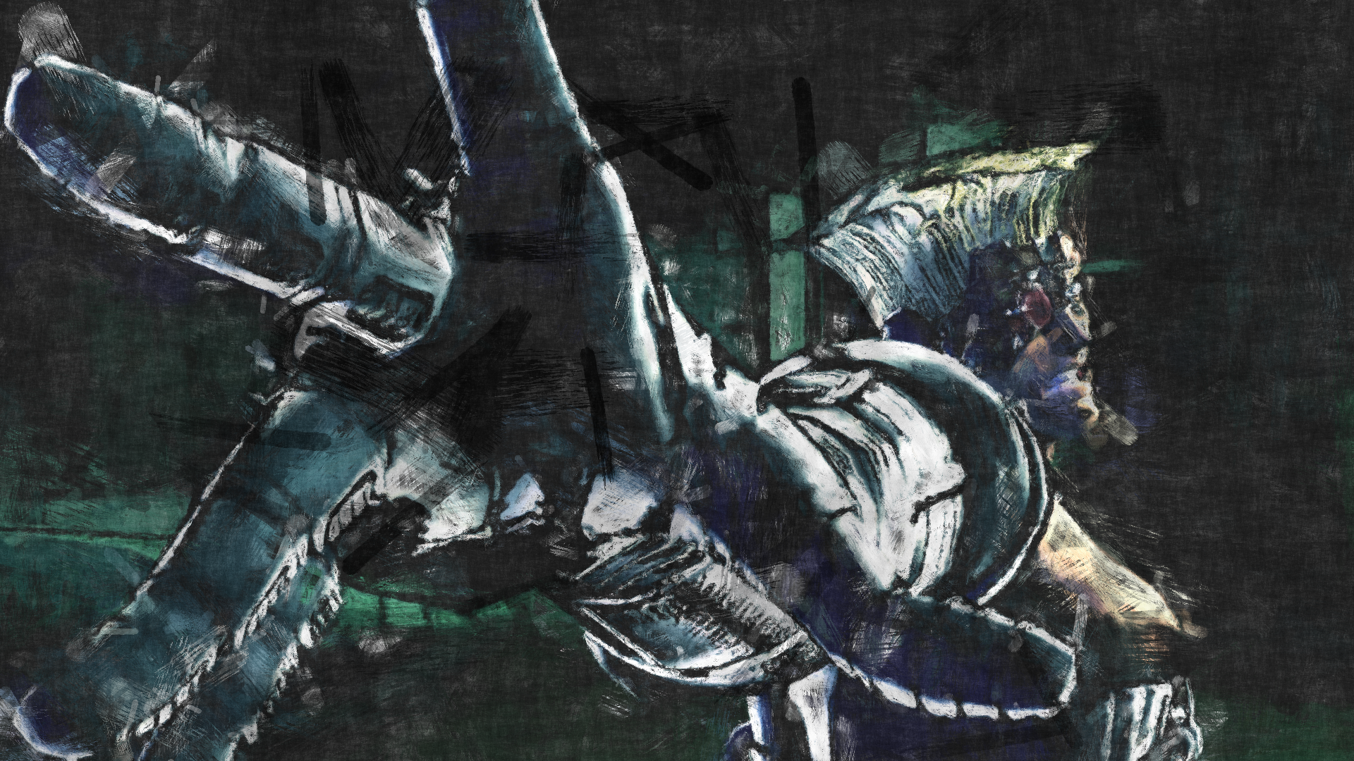 HD PC desktop wallpaper: Rudol von Stroheim from JoJo's Bizarre Adventure in gritty anime style, dramatic low-angle pose showing metallic limbs and dark textured background.