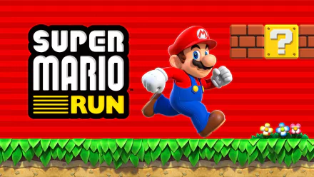 HD desktop wallpaper of Super Mario Run featuring Mario in mid-run with the game logo and iconic question block in the background.
