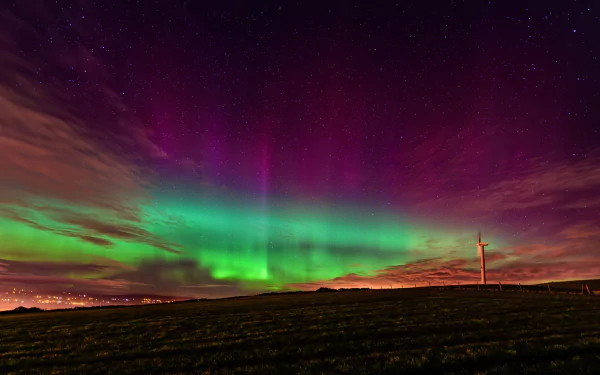 nature light wind turbine night sky aurora borealis HD Desktop Wallpaper | Background Image