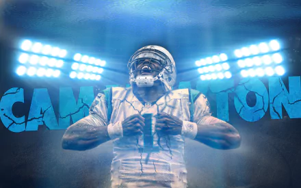 HD desktop wallpaper featuring a stylized image of a football player with the text Cam Newton in the background.