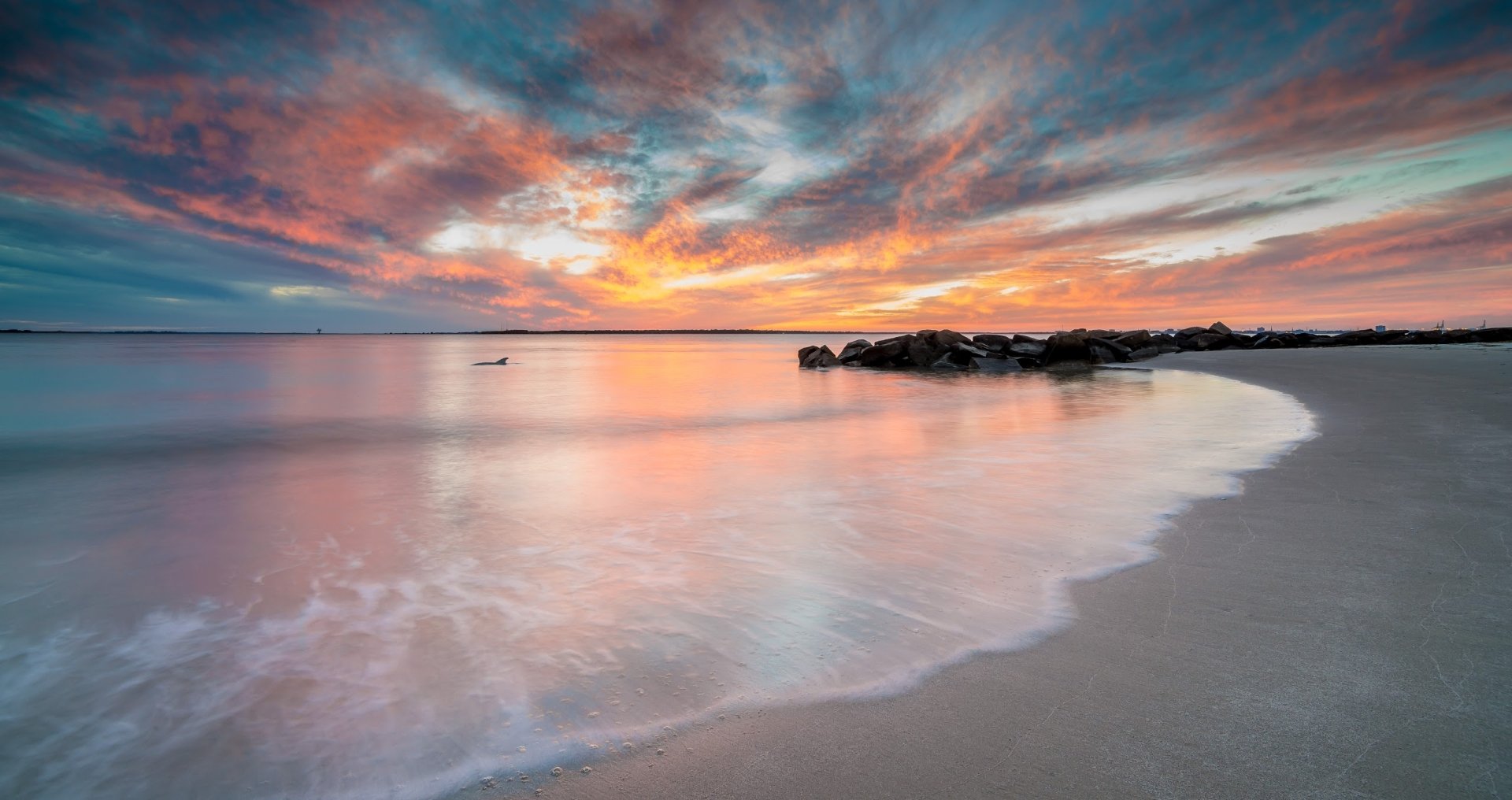Download Horizon Sea Ocean Beach Nature Sunset HD Wallpaper | 2560x1355 ...