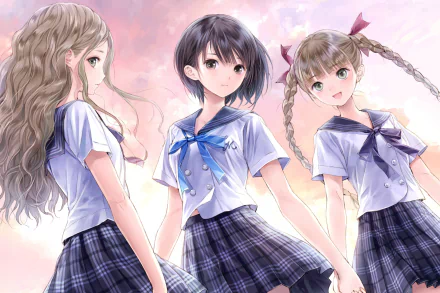 Shirai Hinako Shijou Yuzuki Shijou Raimu video game Blue Reflection - Maboroshi ni Mau Shoujo no Ken HD Desktop Wallpaper | Background Image