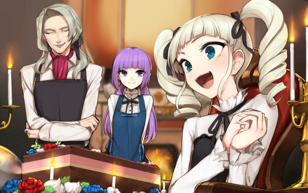 HD anime desktop wallpaper featuring three characters from Aikatsu!, with a cheerful girl in the foreground and two other figures in a warmly lit room.