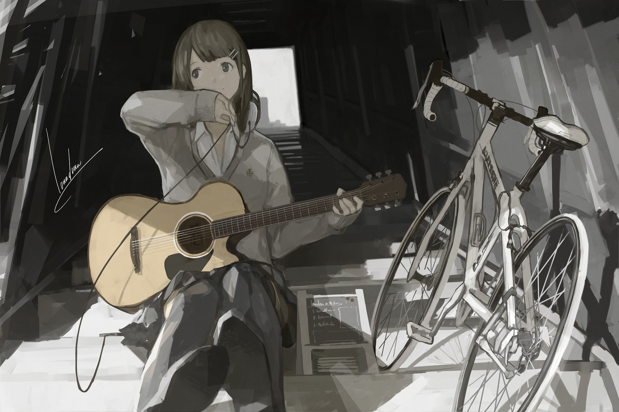 anime girl with acoustic guitar