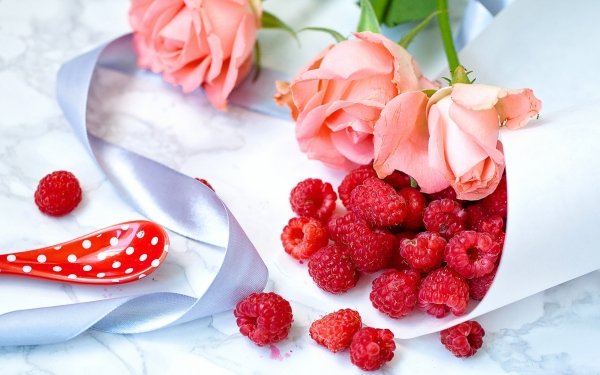 Food Raspberry Fruits Berry Fruit Flower Rose Pink Flower HD Wallpaper | Background Image