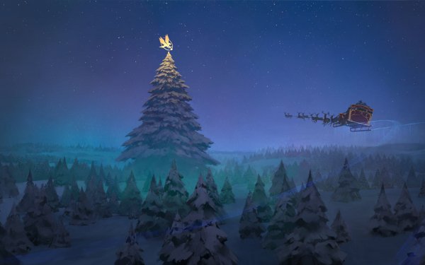Holiday Christmas Snow Tree Santa Claus Reindeer Sleigh HD Wallpaper | Background Image