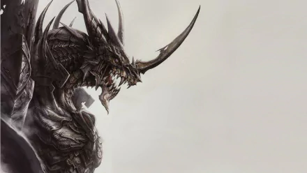 HD PC desktop wallpaper featuring a detailed, menacing dragon from the video game Bahamut Lagoon against a light background.