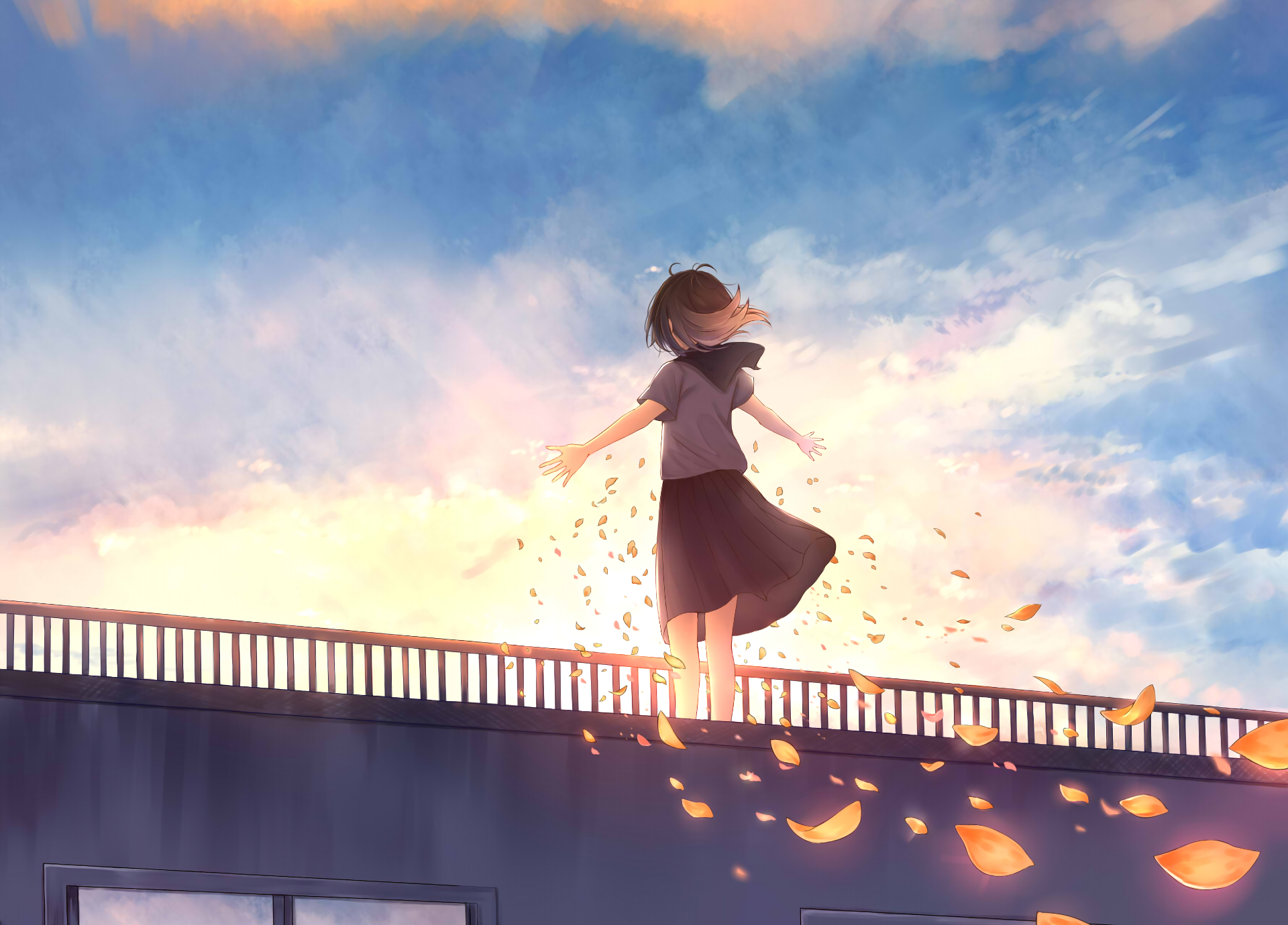 Anime Girl On Rooftop