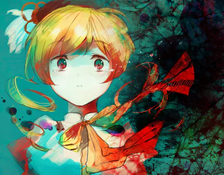 HD anime desktop wallpaper featuring Mami Tomoe from Puella Magi Madoka Magica, showcasing vibrant colors and a dynamic, artistic background.