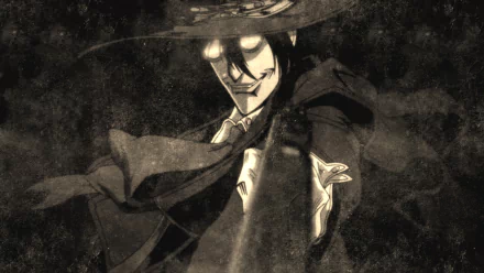 HD desktop wallpaper featuring Alucard from the anime Hellsing. The dark, moody background complements the character's ominous presence.
