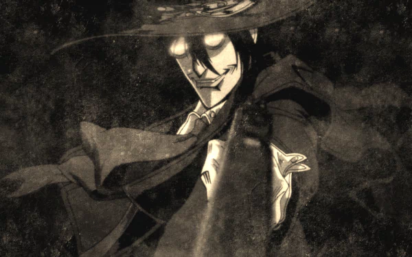 HD desktop wallpaper featuring Alucard from the anime Hellsing. The dark, moody background complements the character's ominous presence.