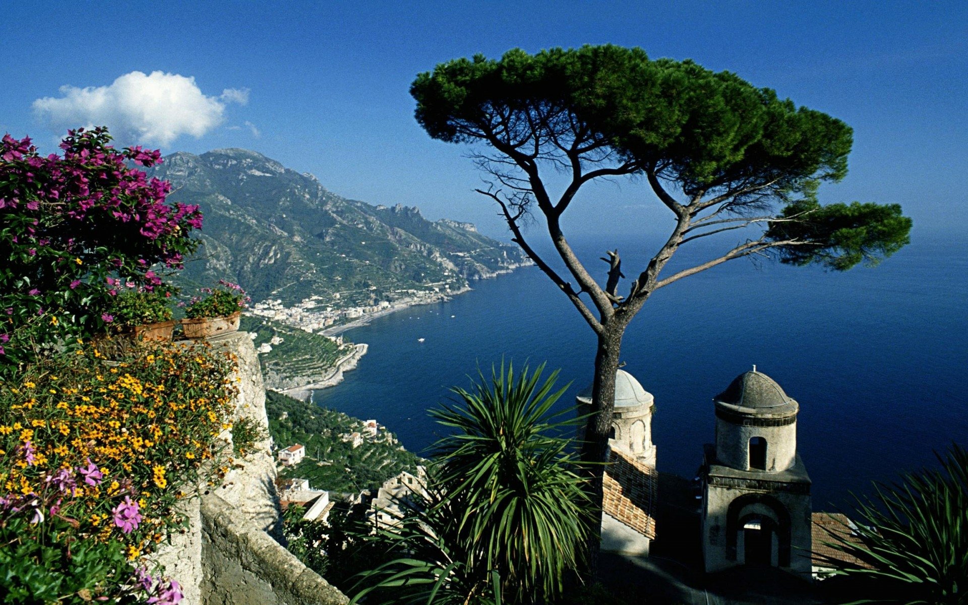 Download Flower Ocean Mountain Tree Coast Man Made Amalfi HD Wallpaper
