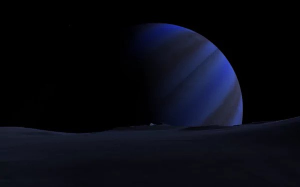 HD desktop wallpaper from the video game Space Engine, depicting a blue gas giant planet and a moon in space.