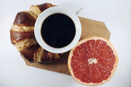 grapefruit coffee cup croissant food breakfast HD Desktop Wallpaper | Background Image