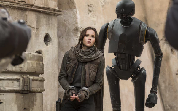 K-2SO Jyn Erso Felicity Jones movie Rogue One: A Star Wars Story HD Desktop Wallpaper | Background Image