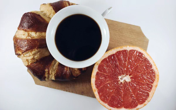 grapefruit coffee cup croissant food breakfast HD Desktop Wallpaper | Background Image