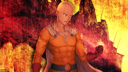 yellow eyes belt cape glove costume bald Saitama (One-Punch Man) Anime One-Punch Man HD Desktop Wallpaper | Background Image
