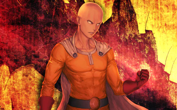 yellow eyes belt cape glove costume bald Saitama (One-Punch Man) Anime One-Punch Man HD Desktop Wallpaper | Background Image