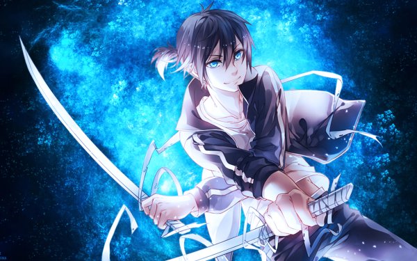 Anime Noragami Yato Weapon Sword Katana Black Hair Blue Eyes Jacket HD Wallpaper | Background Image