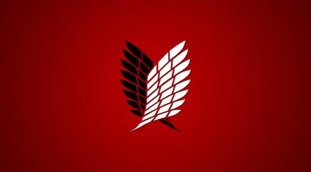 HD PC desktop wallpaper featuring the iconic black and white Wings of Freedom emblem from the anime Attack on Titan on a red background.