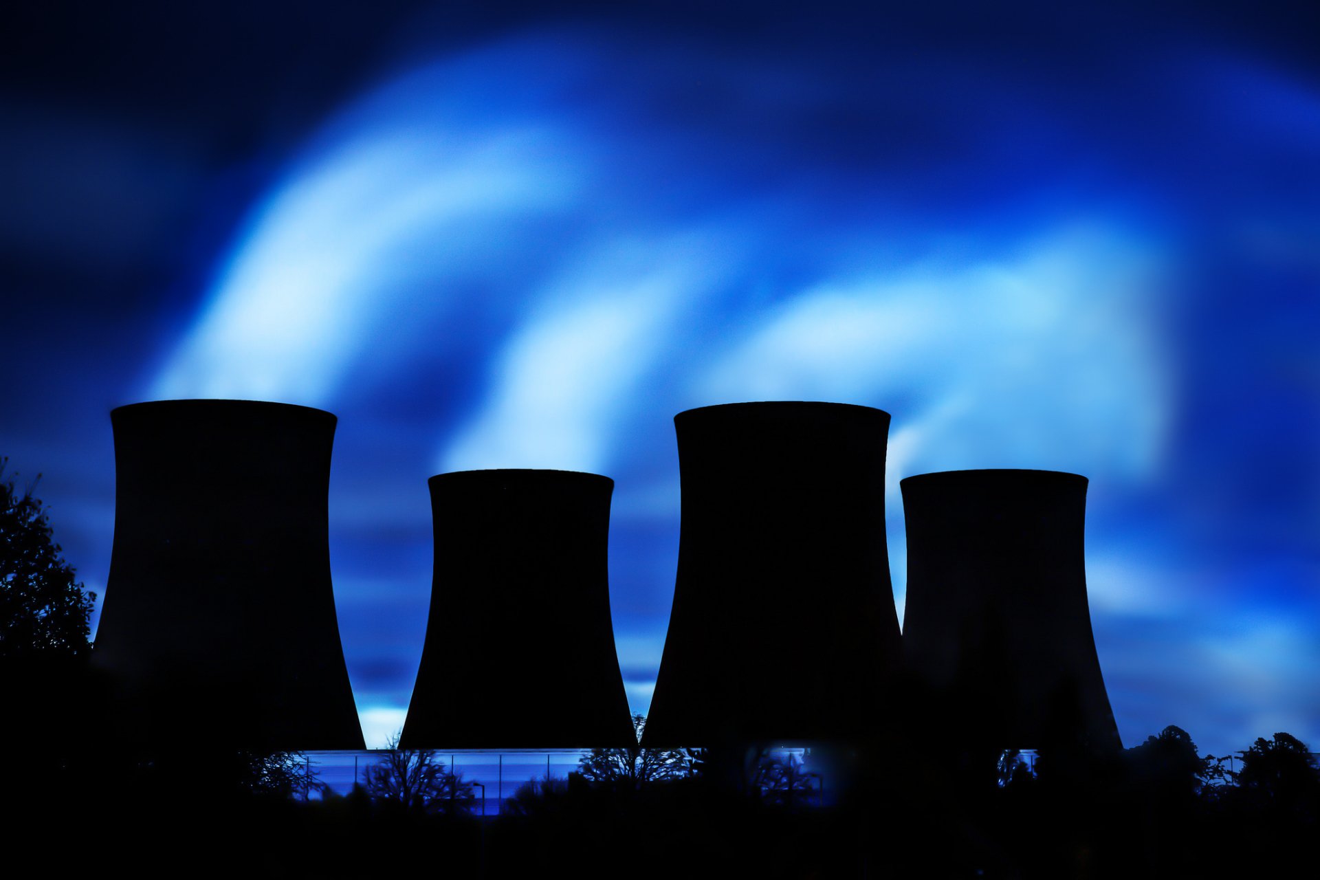 Download Nuclear Plant Blue Night Smoke Man Made Power Plant HD Wallpaper
