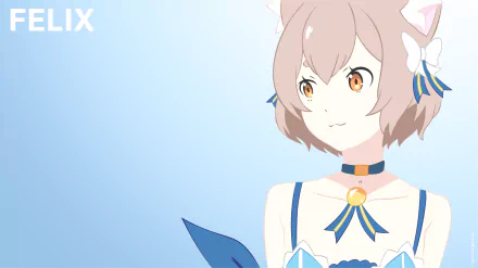 HD PC desktop wallpaper featuring Felix Argyle from the anime Re:Zero - Starting Life in Another World, with a light blue background and soft pastel tones.