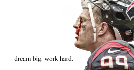 HD wallpaper of a football player in profile, with the inspiring quote dream big. work hard. and the number 99 on his jersey.