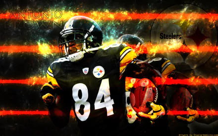 HD wallpaper featuring Antonio Brown in a Steelers uniform with dynamic fiery background.