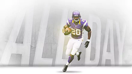 HD desktop wallpaper featuring a dynamic image of a football player in a purple jersey with ALL DAY in bold letters in the background.