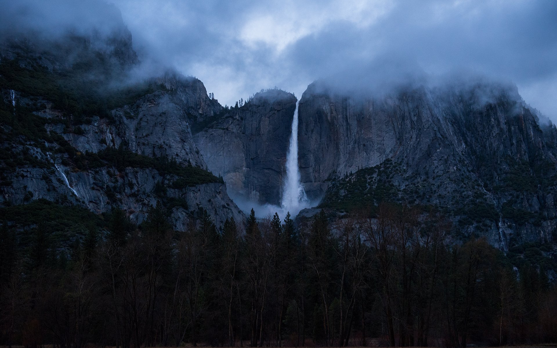 Download Cliff Forest Waterfall Nature Yosemite Falls HD Wallpaper