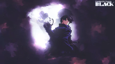 A dramatic 4K Ultra HD wallpaper featuring Hei from the anime Darker than Black, set against a dark, cosmic backdrop, capturing the intrigue of dark anime aesthetics.