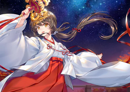 HD desktop wallpaper featuring Mitsuha Miyamizu from Your Name. anime in traditional attire with a starry night background.