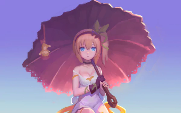 HD anime desktop wallpaper featuring a character from Tales of Zestiria the X holding a large parasol against a soft purple sky background.