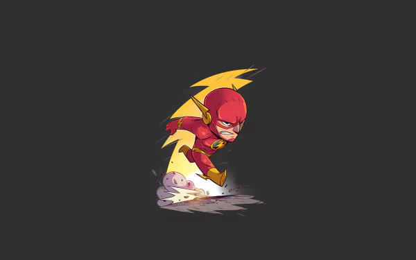 HD desktop wallpaper featuring a minimalist comic illustration of Flash in action against a dark background.