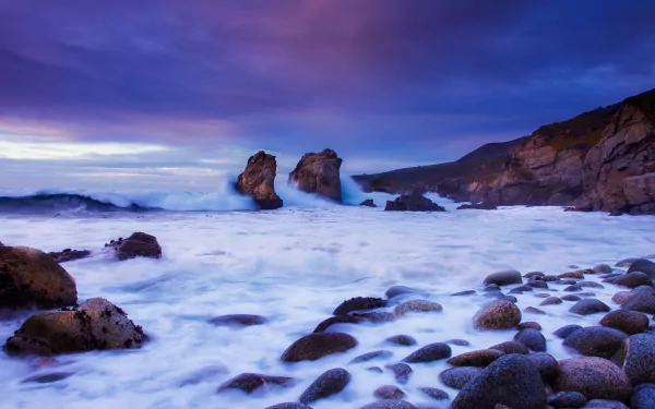  Sunset on the Californian Coastline and rocky shore