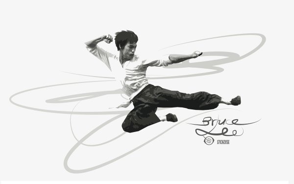Celebrity Bruce Lee Jump Kung Fu Black & White HD Wallpaper | Background Image