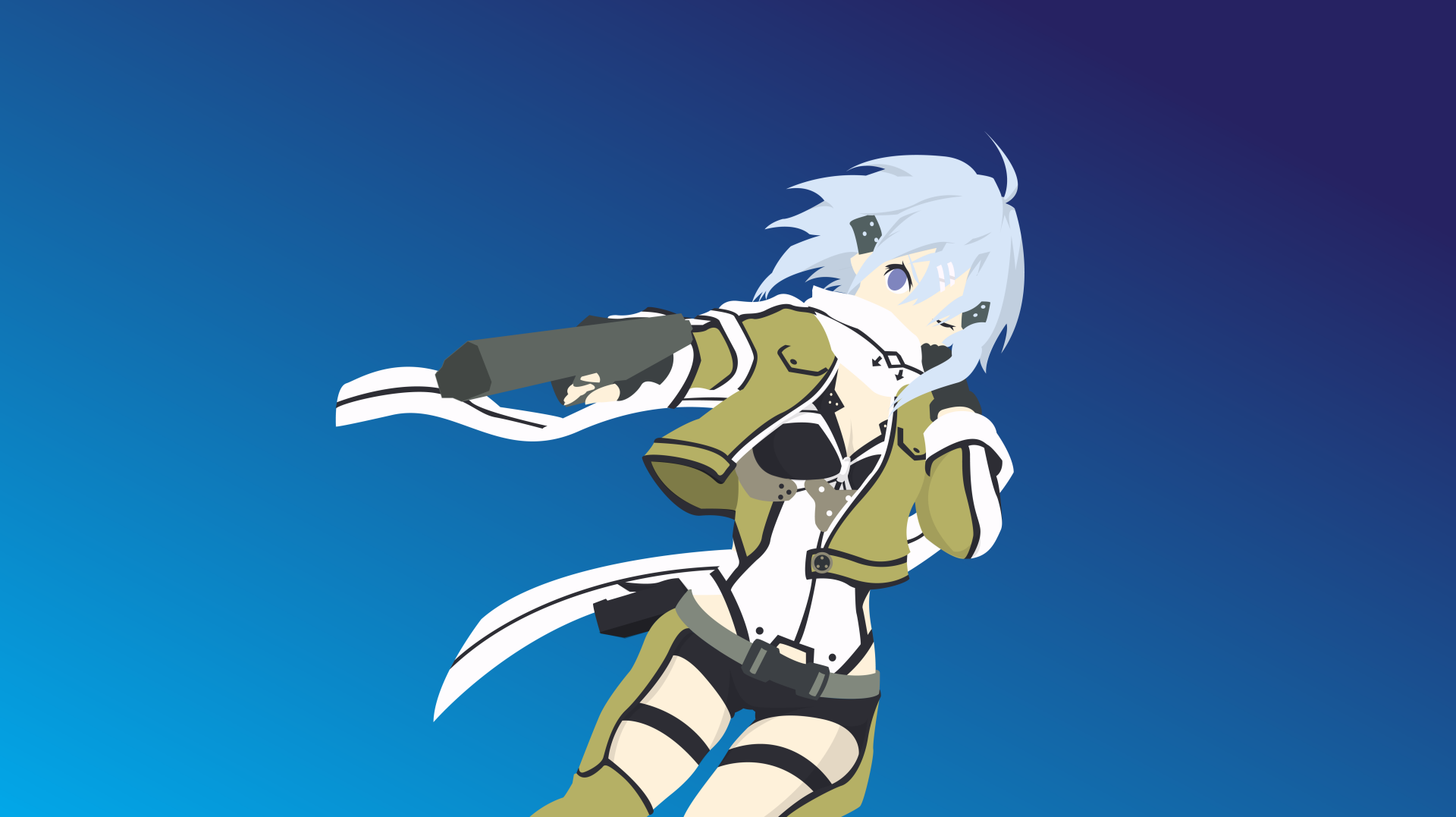 Minimalist 8K Ultra HD anime wallpaper featuring Shino Asada from Sword Art Online II against a deep blue background.